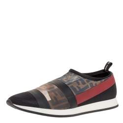 Pre Owned Fendi Black/Brown Mesh Colibri Slip on Sneakers Size 39.5