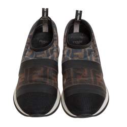 Pre Owned Fendi Black/Brown Mesh Colibri Slip on Sneakers Size 39.5