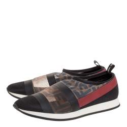 Pre Owned Fendi Black/Brown Mesh Colibri Slip on Sneakers Size 39.5