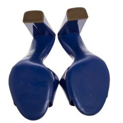 Pre Owned Fendi Blue Patent Leather Block Heel Slides Size 39