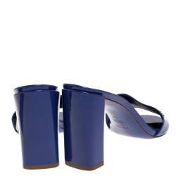 Pre Owned Fendi Blue Patent Leather Block Heel Slides Size 39