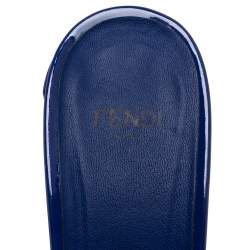 Pre Owned Fendi Blue Patent Leather Block Heel Slides Size 39