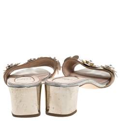 Pre Owned حذاء سلايد فندي "فلاورلاند" مزخرف و بكعب سميك جلد برونزي مقاس 38.5