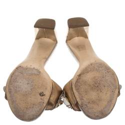 Pre Owned حذاء سلايد فندي "فلاورلاند" مزخرف و بكعب سميك جلد برونزي مقاس 38.5