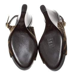 Pre Owned صندل فندي مقدمة مفتوحة و فتحة كعب و كعب روكي كانفاس أف أف بني مقاس 36