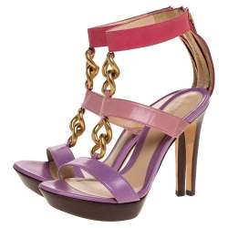 Fendi Tricolor Leather Chain Link Embellished Platform Sandals Size 37