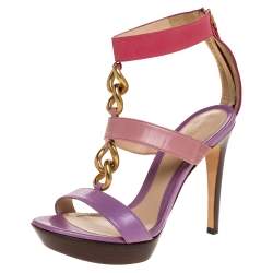 Fendi Tricolor Leather Chain Link Embellished Platform Sandals Size 37