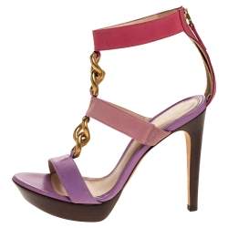 Fendi Tricolor Leather Chain Link Embellished Platform Sandals Size 37