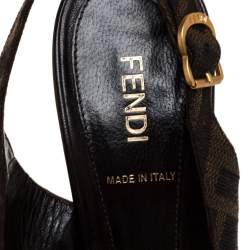 مملوكة مسبقًا Fendi Brown Zucca Canvas Platform Peep Toe Ankle Strap Sandals Size 39