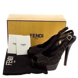 مملوكة مسبقًا Fendi Brown Zucca Canvas Platform Peep Toe Ankle Strap Sandals Size 39