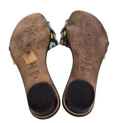 Pre Owned Fendi Multicolor Coated Canvas Flat Slide Sandals Size 36