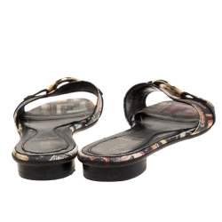 Pre Owned Fendi Multicolor Coated Canvas Flat Slide Sandals Size 36