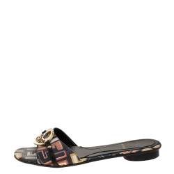 Pre Owned Fendi Multicolor Coated Canvas Flat Slide Sandals Size 36