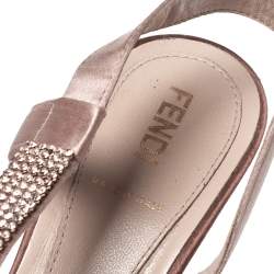 Pre Owned Fendi Brown Satin Crystal Embellished Bow Slingback Sandals Size 37