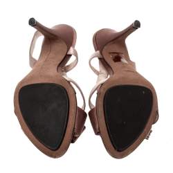 Pre Owned Fendi Brown Satin Crystal Embellished Bow Slingback Sandals Size 37