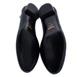 Pre Owned Fendi Black Leather Ballet Flats Size 40