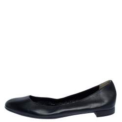 Pre Owned Fendi Black Leather Ballet Flats Size 40