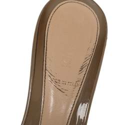 Pre Owned Fendi Beige Patent Leather And Zucca Heel Peep Toe Slides Size 38.5