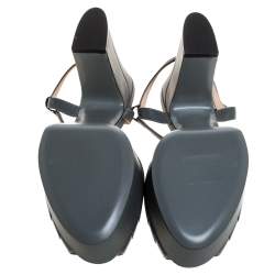Pre Owned Fendi Grey Leather T-Strap Cut-out Platform Sandals Size 40