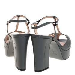 Pre Owned Fendi Grey Leather T-Strap Cut-out Platform Sandals Size 40