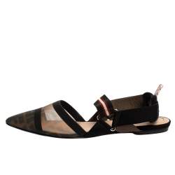 Fendi Black/Brown Zucca Mesh Colibri Slingback Flat Sandals Size 40