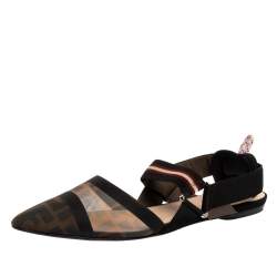 Fendi Black/Brown Zucca Mesh Colibri Slingback Flat Sandals Size 40