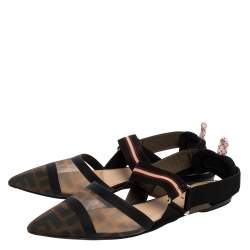 Fendi Black/Brown Zucca Mesh Colibri Slingback Flat Sandals Size 40