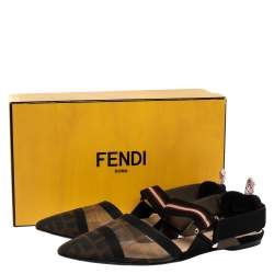 Fendi Black/Brown Zucca Mesh Colibri Slingback Flat Sandals Size 40