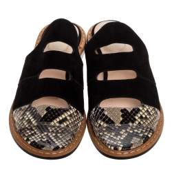 مملوكة مسبقًا Fendi Black Suede And Python Cut Out Flat Slides Size 36