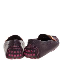 Pre Owned Fendi Burgundy Textured Leather FF Logo Loafers Size 37