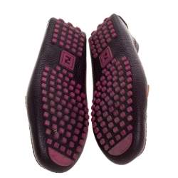 Pre Owned Fendi Burgundy Textured Leather FF Logo Loafers Size 37