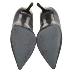 Pre Owned حذاء كعب عالى فندى مقدمة مدببة جلد رمادى داكن مقاس 35 