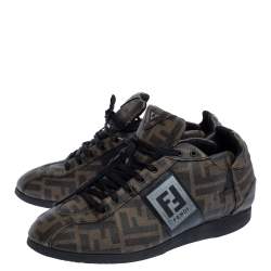 Pre Owned Fendi Brown Zucca Canvas Low Top Sneakers Size 40