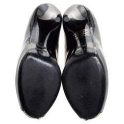 Pre Owned Fendi Black Patent Leather And Gold Leather Trim Peep Toe Platform Pumps Size 36