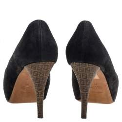 Fendi Black Suede Zucca Heel Platform Pumps Size 38