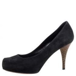 Fendi Black Suede Zucca Heel Platform Pumps Size 38