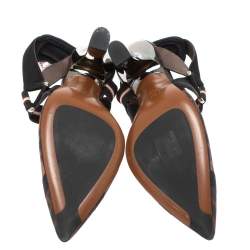 Pre Owned Fendi Black/Tobacco Zucca Mesh Colibri Slingback Pumps Size 38