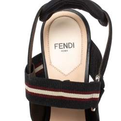 Pre Owned Fendi Black/Tobacco Zucca Mesh Colibri Slingback Pumps Size 38