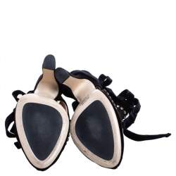 Pre Owned Fendi Black Velvet Crystal Embellished Ankle Wrap Sandals Size 39