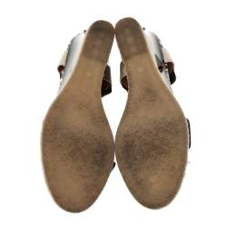 مملوكة مسبقًا Fendi Black/Beige Zebra Print Python Embossed Leather T-Strap Wedge Sandals Size 39