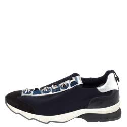 Pre Owned Fendi Black Neoprene Studded Slip On Sneakers Size 39