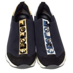 Pre Owned Fendi Black Neoprene Studded Slip On Sneakers Size 39