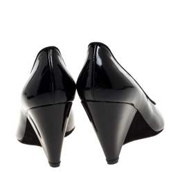 Pre Owned Fendi Black Patent Leather Wedge Pumps Size 39