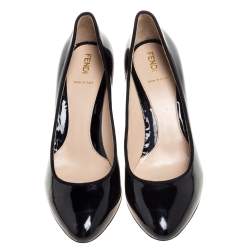 Pre Owned Fendi Black Patent Leather Wedge Pumps Size 39
