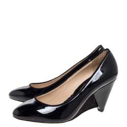 Pre Owned Fendi Black Patent Leather Wedge Pumps Size 39