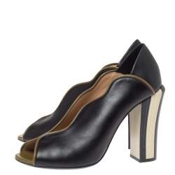 Pre Owned Fendi Black Leather Scallop Trim Open Toe Pumps Size 39