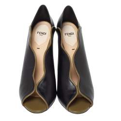 Pre Owned Fendi Black Leather Scallop Trim Open Toe Pumps Size 39
