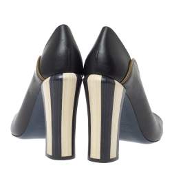 Pre Owned Fendi Black Leather Scallop Trim Open Toe Pumps Size 39