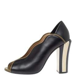 Pre Owned Fendi Black Leather Scallop Trim Open Toe Pumps Size 39