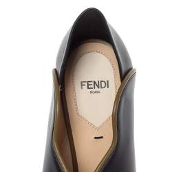 Pre Owned Fendi Black Leather Scallop Trim Open Toe Pumps Size 39